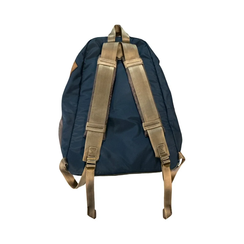 JanSport Skip Yowell Vintage Backpack Navy Blue Leather Lash Tabs Retro Bag